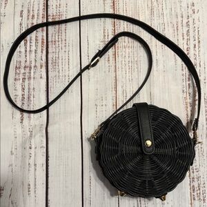 Mud Pie Black Round Woven Crossbody Bag